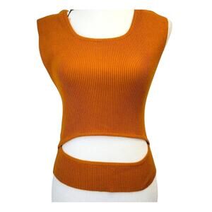 BCBGeneration Womens Caramel Ribbed Sleeveless Peek-A-Boo Tank Top/Vest Size XL